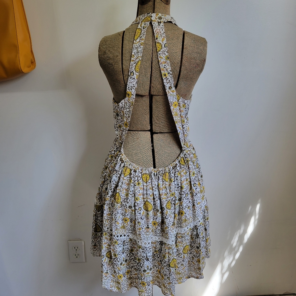 Abel The Label Yellow Floral Halter Dress Size Medium - Picture 2 of 8